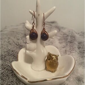 Hand made Cobalt Blue Glass Herringbone Weave French Wire Earrings